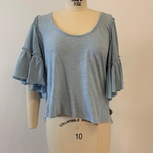Anthropologie Bordeaux Blue Ruffle Sleeve Blouse